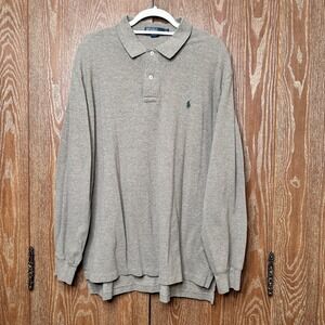 Polo Ralph Lauren Long Sleeve Polo Shirt Gray Heather Men XL 100% Cotton Relaxed